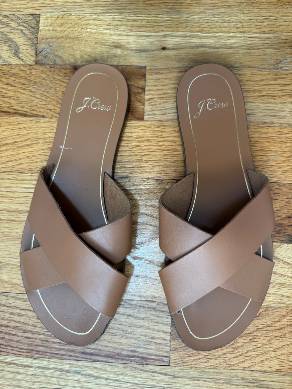J. Crew Tan Brown Crossover Leather Slide Sandals